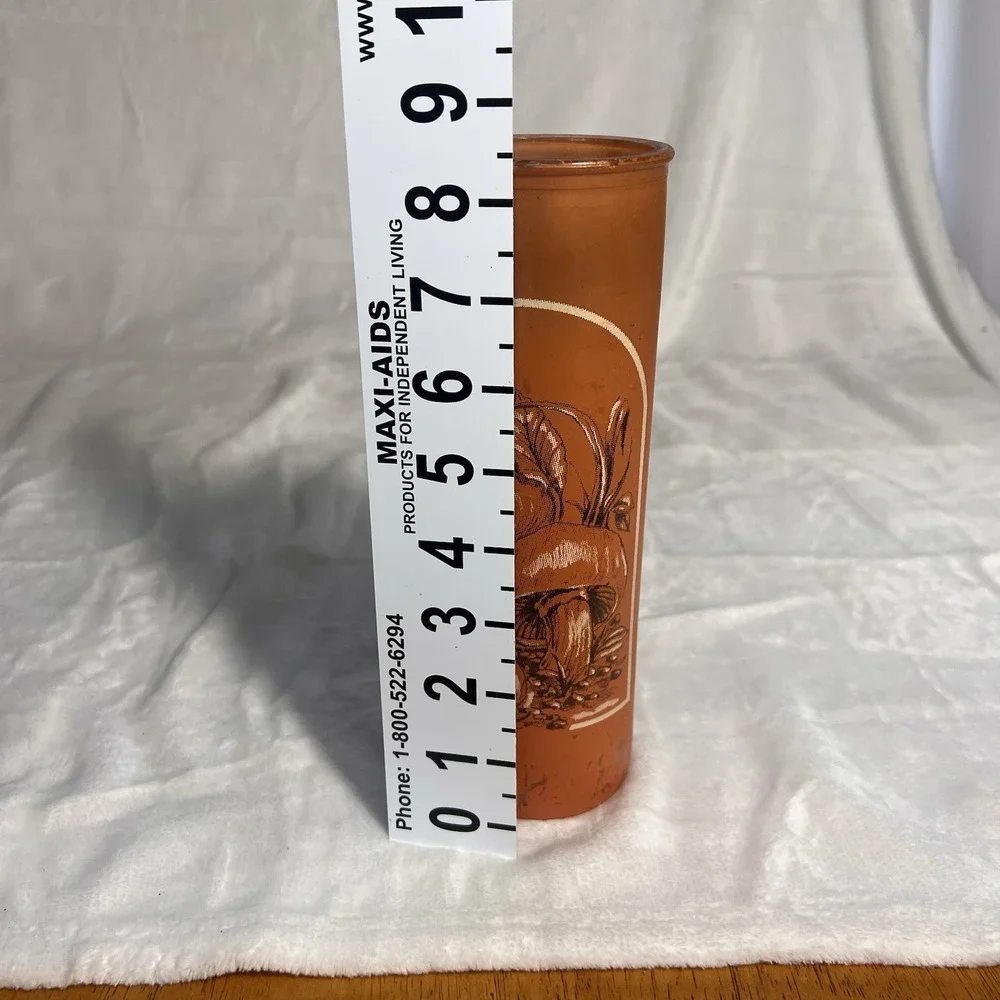 Vintage 1970s Orange Glass Mushroom Candle Holder Cylinder Retro MCM Decor